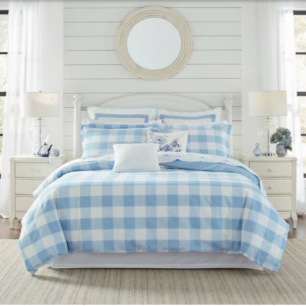 Laura Ashley Blue Plaid King Duvet Cover Set